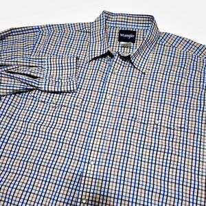 Wrangler‎ Men's Striped Pearl Snap Button-up Size 2XLT, Blue, Brown & White